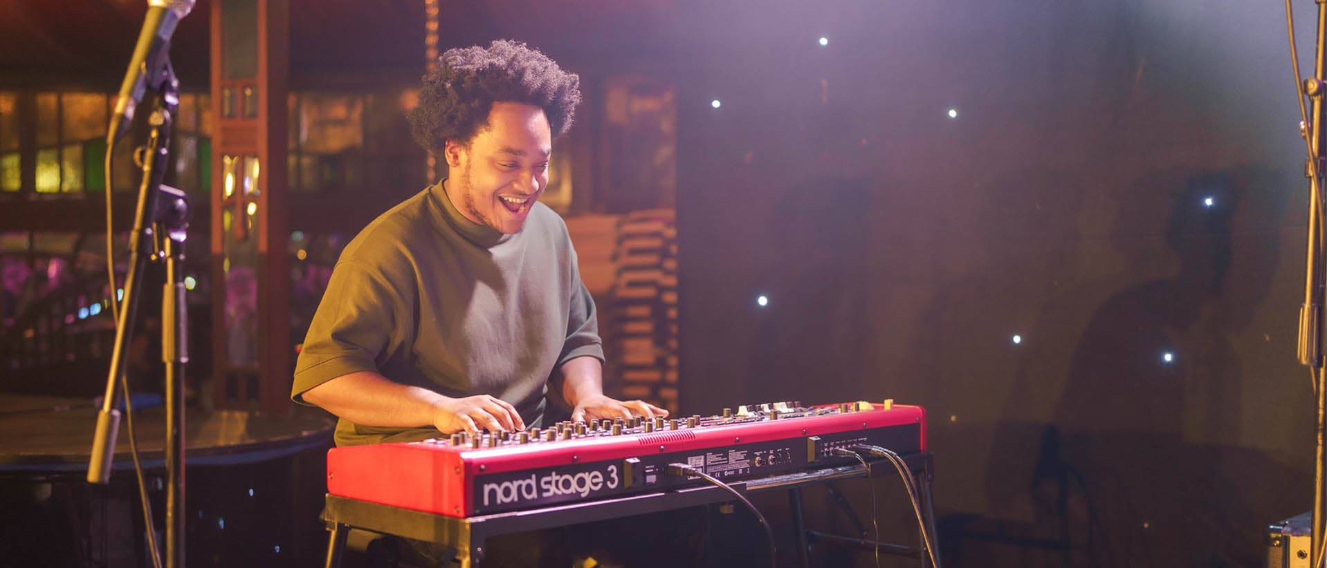 Pianist performing with a live band